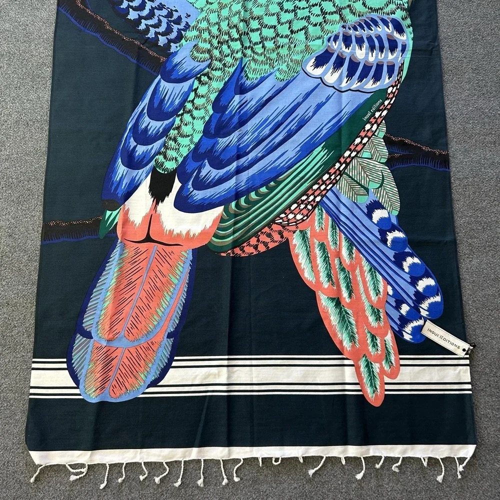 Inoui Editions Fouta Turkish Towel 40 X 70 Toucan Emerald Green Cotton Bird